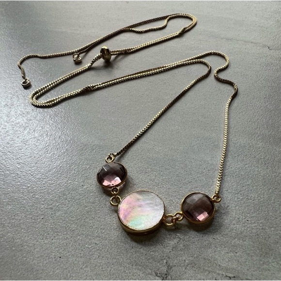 1 LEFT! LINA Morganite Mother of Pearl Adjustable Necklace - Picture 7 of 9